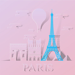 Paper art travel infographic.Paris infographic; welcome to France.Landmarks concept, pastel color with paper art style.