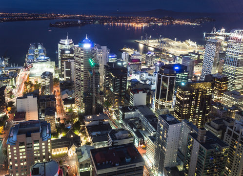 Aerial night view of Auckland  in New Zealand