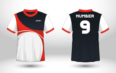 Layout football sport t-shirt design. Template front, back view. Soccer kit national team shirt mock up. Vector Illustration.