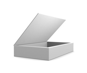 Realistic white open box isolated on white background. 3d illustration