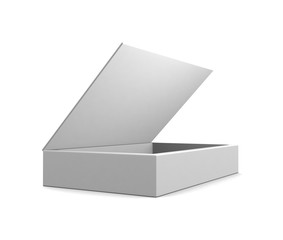 Realistic white open box isolated on white background. 3d illustration