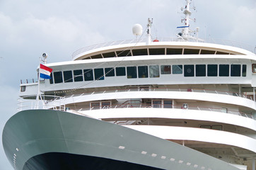 Holland America Line luxury cruiseship or cruise ship liner in port of Rostock, Warnemunde during...