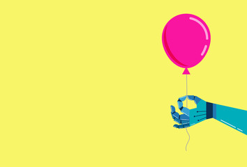 Robotic hand background with a pink balloon