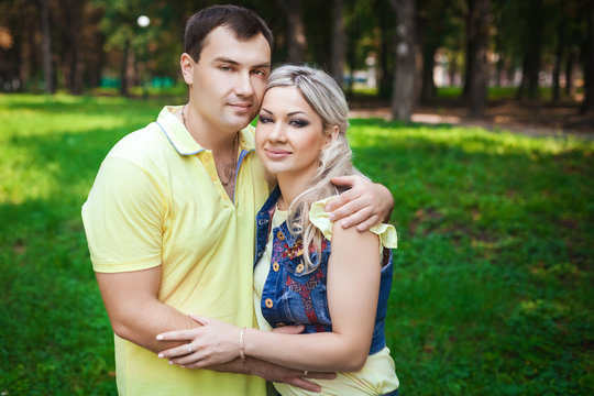 lovely couple resting in city park