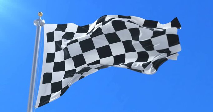 Formula one F1 race flag waving at wind with blue sky, loop