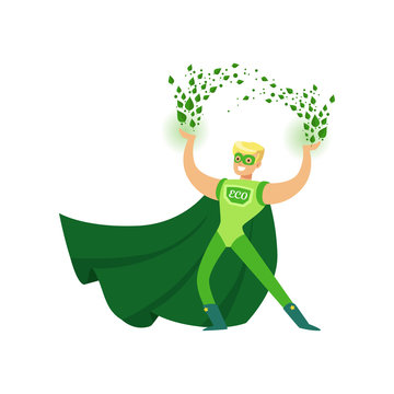 Illustration of eco superhero using his super powers