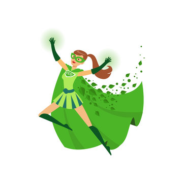 Illustration of superhero girl with hands up in action
