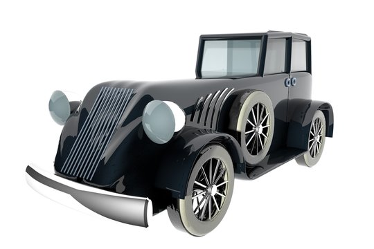 Old Style Black Car Over White Background