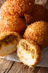 Japanese sliced bread with curry kare pan close-up. vertical
