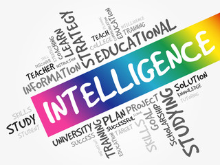 Intelligence word cloud collage, business concept background