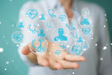 Businesswoman using modern medical interface 3D rendering