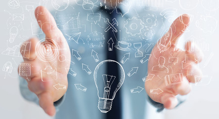 Businessman holding manuscript project presentation with his hand