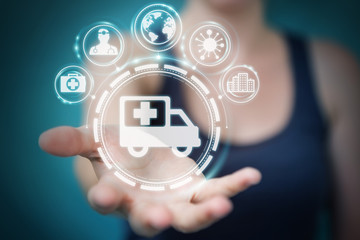 Businesswoman using digital medical interface 3D rendering