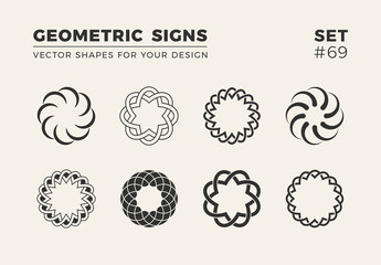 Set of eight minimalistic trendy shapes. Stylish vector logo emblems for Your design. Simple geometric signs collection.