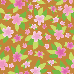 Sakura Cluster with Green Leaves