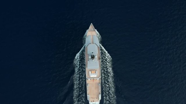 Super yacht top view during cruise 