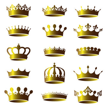 Set of vector vintage golden crown icons