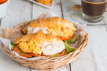 Breakfast Croissant stuffed scrambled eggs and tuna