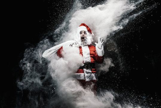 Explosion of snow Santa Claus.