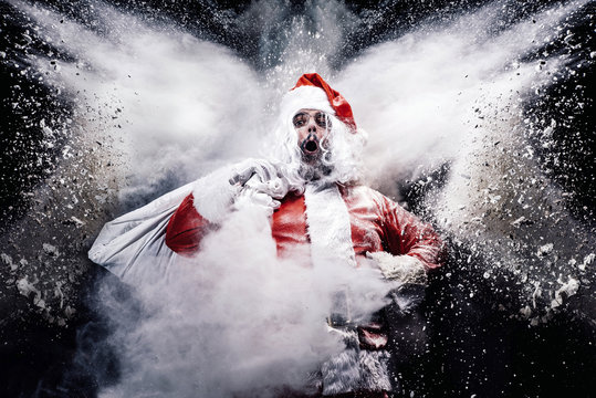 Explosion of snow Santa Claus.