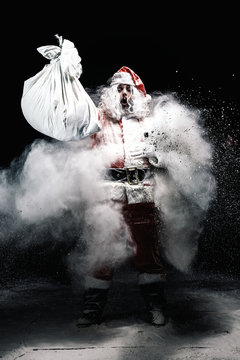 Explosion of snow Santa Claus.