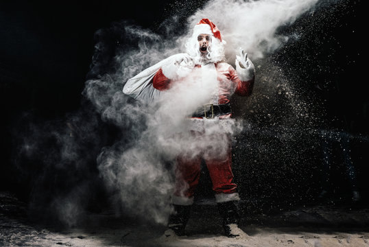 Explosion of snow Santa Claus.
