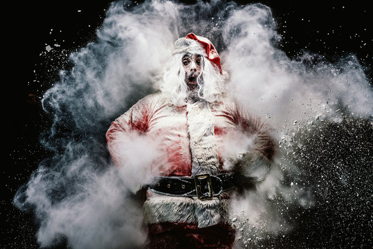 Explosion of snow Santa Claus.