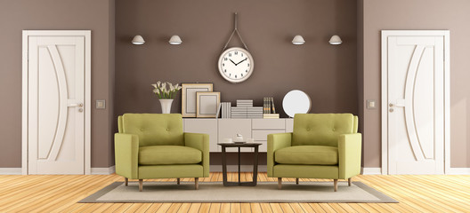 Brown and green living room