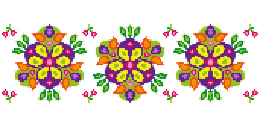 Bright floral pattern for cross-stitching. Abstract vector illustration