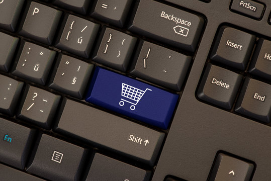 E-commerce blue key on keyboard