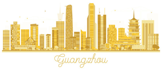 Guangzhou City skyline golden silhouette.