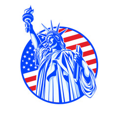 statue of liberty in blue on the background of the USA flag © tasha_d