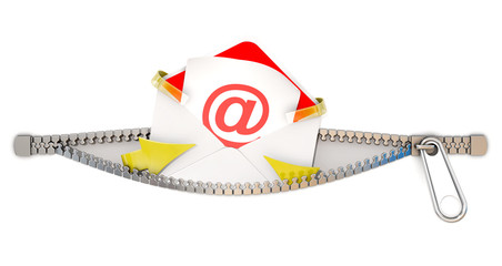 E mail icon poping out from white background through a zipper © Wax