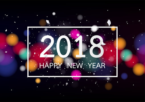 Happy new year 2018 with colorful bokeh and defocused lights style background. Vector illustration