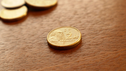 Australia Dollars and Cents Coins on the wooden table