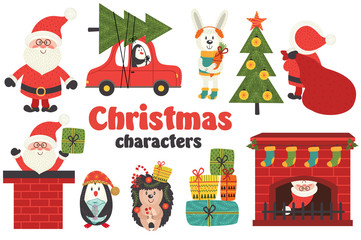 set of isolated Christmas characters part 1  - vector illustration, eps