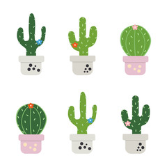 set of funny cactus