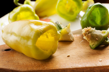 Green fresh bell peppers prepared for stuffing
