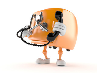 Fototapeta premium Safe character holding a telephone handset