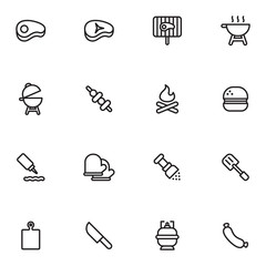 Fototapeta premium Barbecue And Grill Icons With Flat Outline Style
