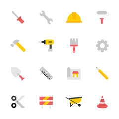 Flat web icons set - building, construction and home repair tools