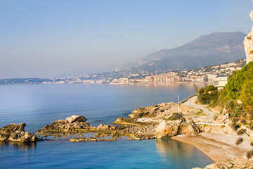View of Menton (France) from a beach in Ventimiglia (Italy)