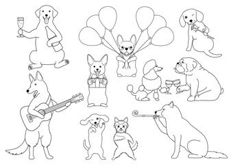 party dogs line art