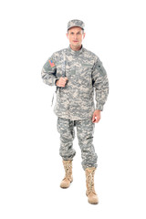 Military man in USA camouflage uniform