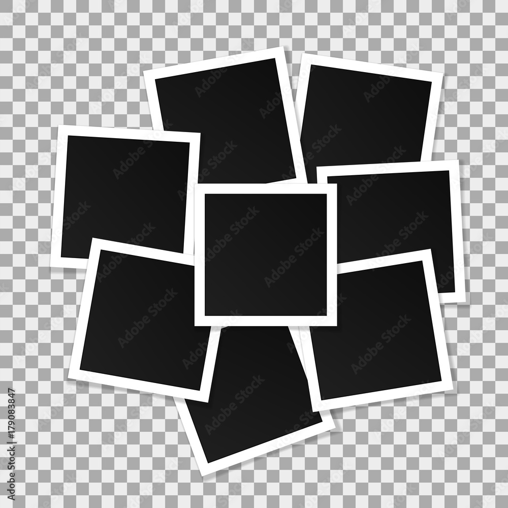Wall mural set of square vector photo frames. collage of realistic frames isolated on transparent background. t