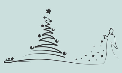 Grußkarte - "Weihnachtsbaum mit Engel" (in Mintgrün)