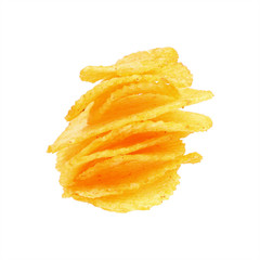 Fototapeta na wymiar stack of barbecue flavor potato chips isolated on white
