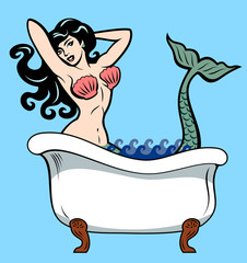 Mermaid bathing in the bathtub