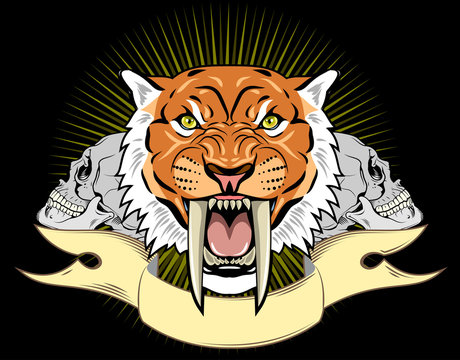 The saber-toothed tiger on the banner background