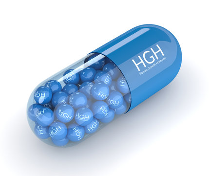 3d render of  HGH pill with granules over white